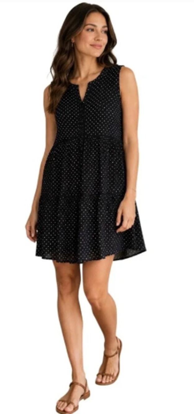 Anthropologie Black White Polka Dot Babydoll Mini Dress Sleeveless XL Boho